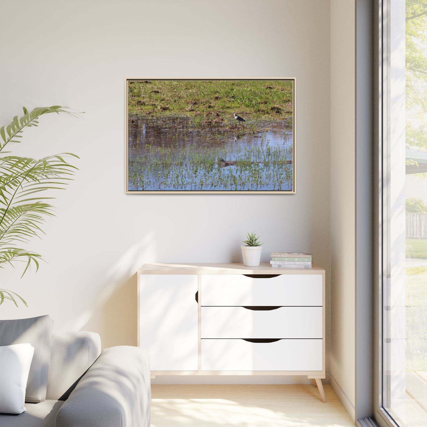 Sandpiper in Serene Wetland [2897] | Framed Canvas
