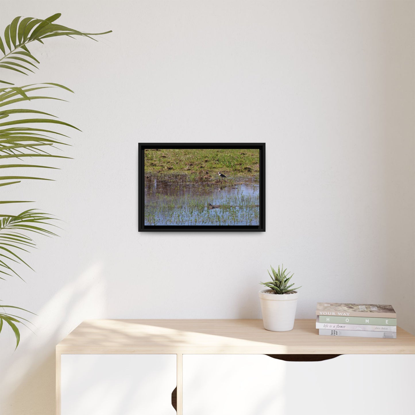 Sandpiper in Serene Wetland [2897] | Framed Canvas