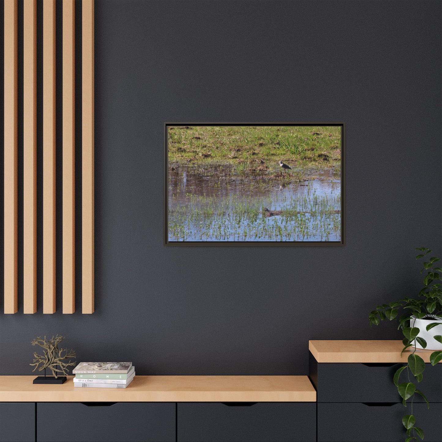 Sandpiper in Serene Wetland [2897] | Framed Canvas
