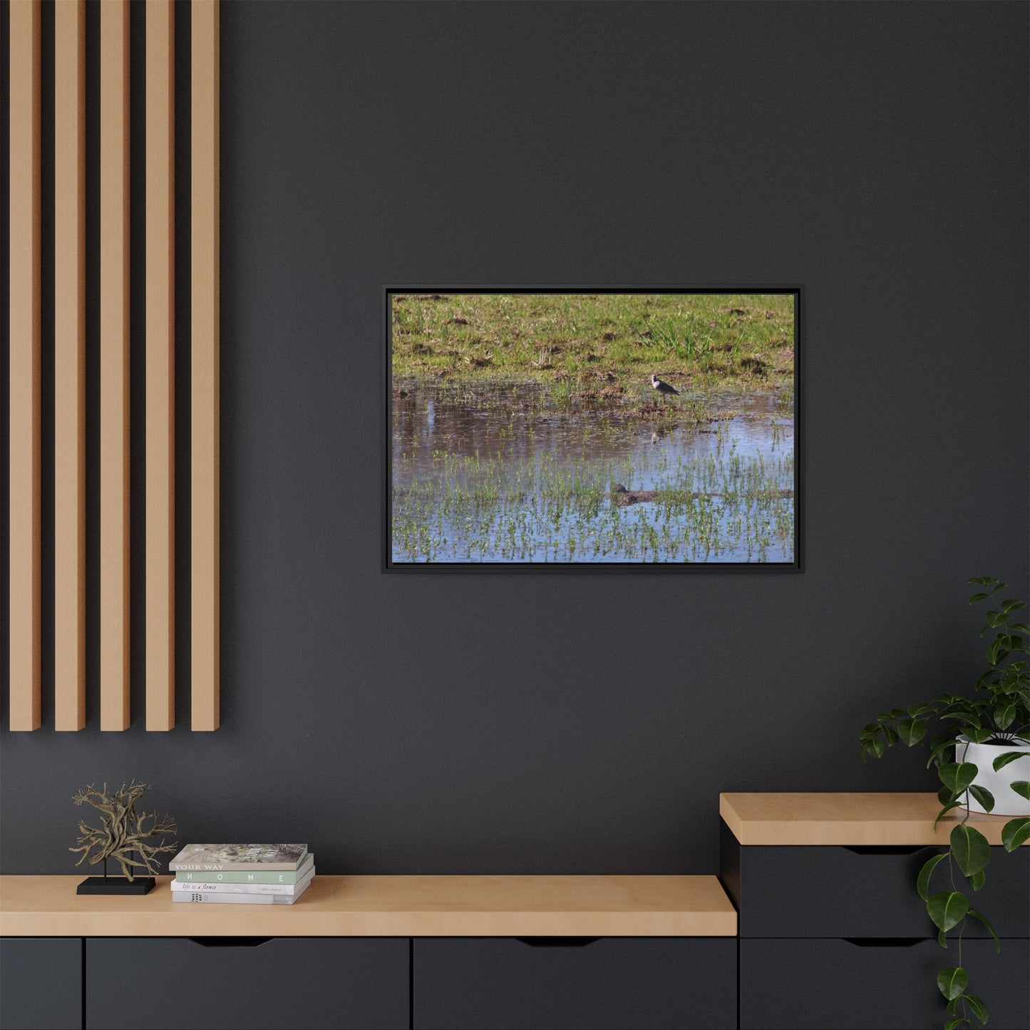 Sandpiper in Serene Wetland [2897] | Framed Canvas
