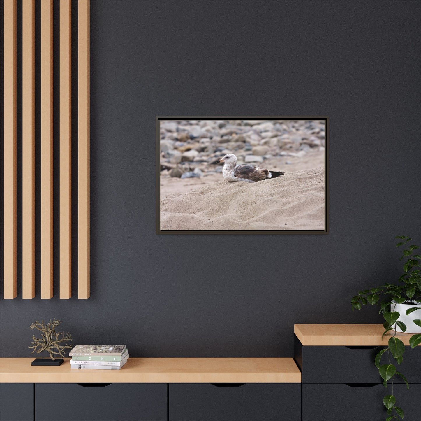 Seagull Serenity on the Shore [4278] | Framed Canvas