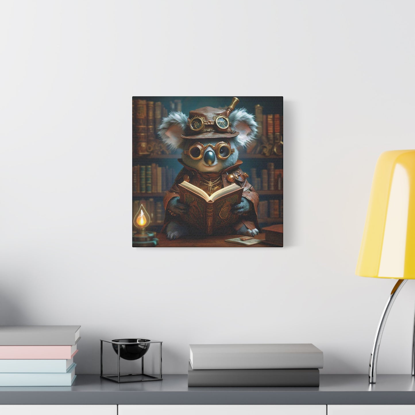 Steampunk Koala Warlock Reading Grimoire - Thick Matte Canvas Print