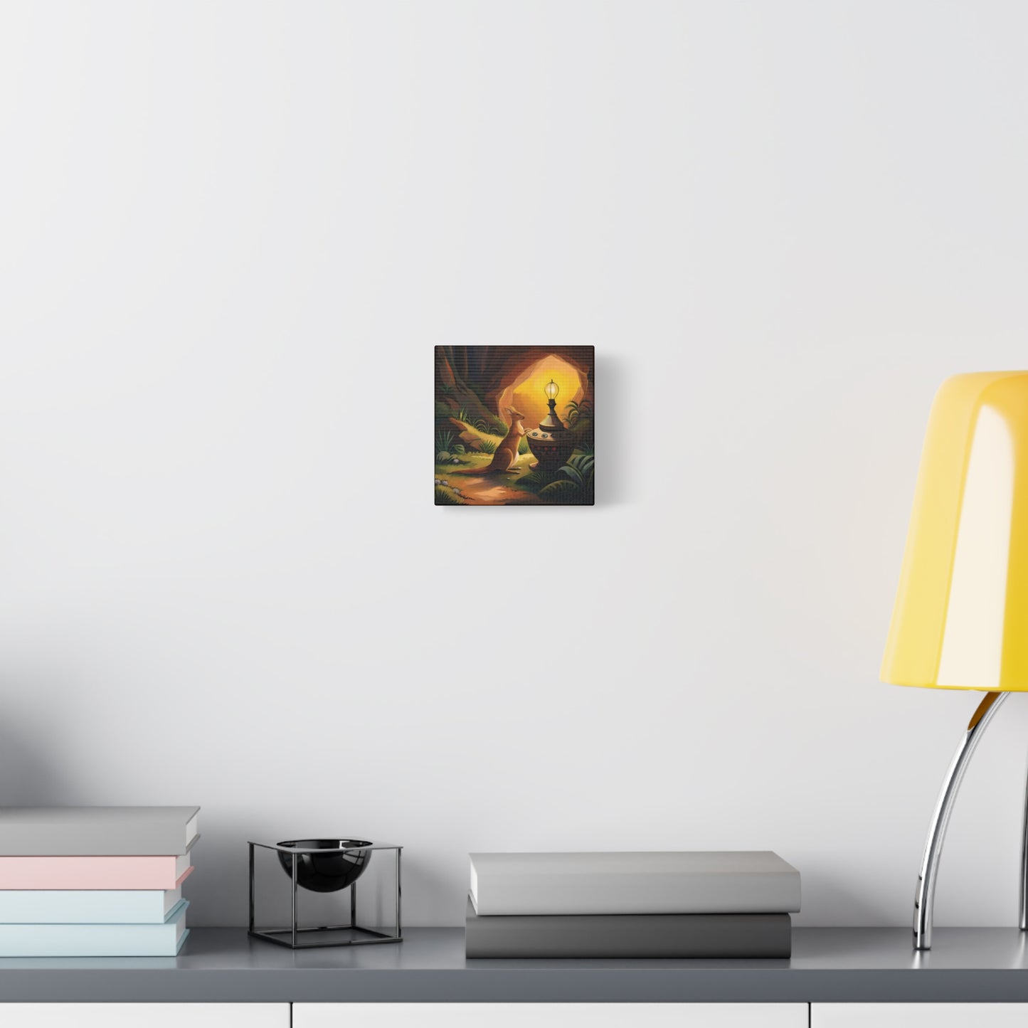 A Kangaroo at the Entrance of a Cave with a Mysterious Lamp - Thick Matte Canvas Print